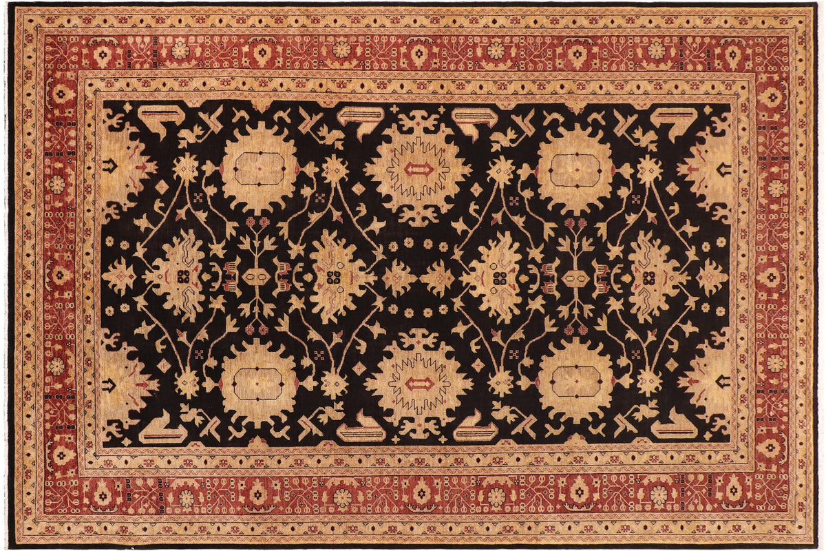 handmade Transitional Kafkaz Black Red Hand Knotted RECTANGLE 100% WOOL area rug 10' x 14'