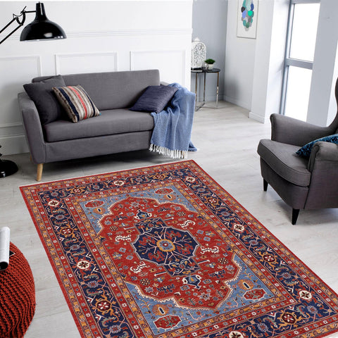 handmade Traditional Kafkaz Red Blue Hand Knotted RECTANGLE 100% WOOL area rug 9' x 11'