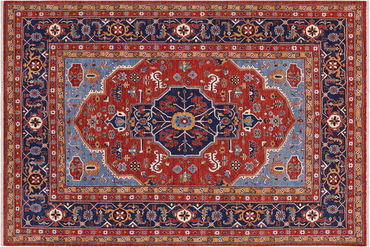 handmade Traditional Kafkaz Red Blue Hand Knotted RECTANGLE 100% WOOL area rug 9' x 11'
