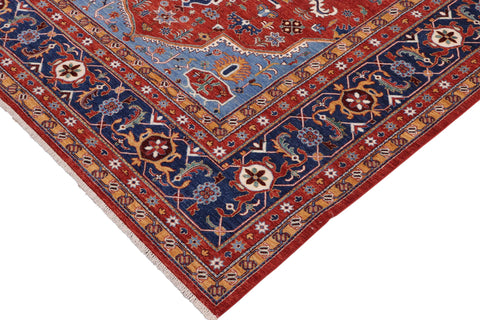 handmade Traditional Kafkaz Red Blue Hand Knotted RECTANGLE 100% WOOL area rug 9' x 11'