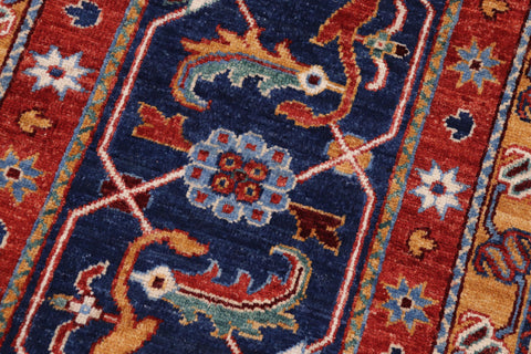 handmade Traditional Kafkaz Red Blue Hand Knotted RECTANGLE 100% WOOL area rug 9' x 11'