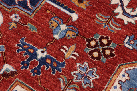 handmade Traditional Kafkaz Red Blue Hand Knotted RECTANGLE 100% WOOL area rug 9' x 11'