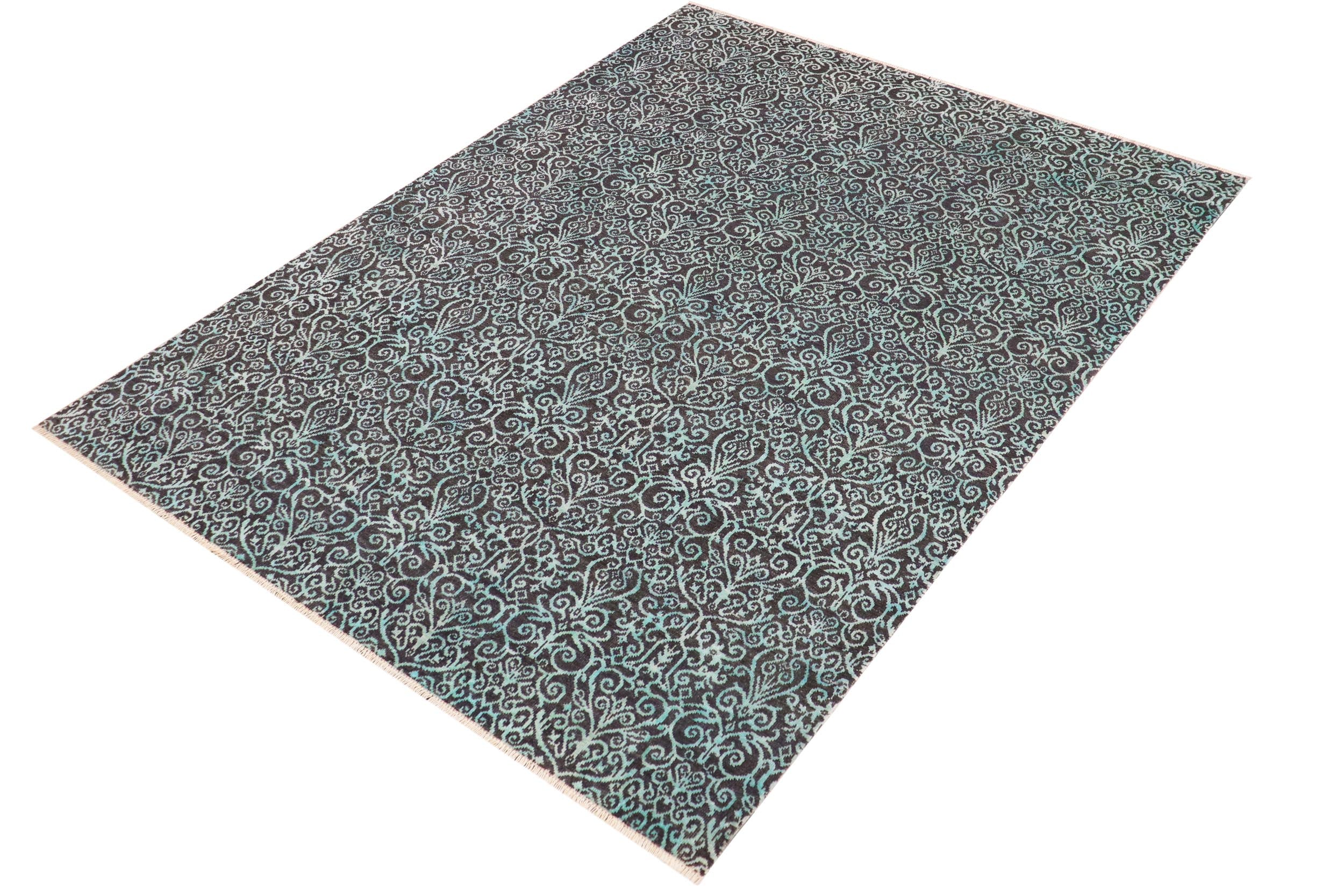 handmade Transitional Kafkaz Gray Turquoise Hand Knotted RECTANGLE WOOL&SILK area rug 9' x 12'