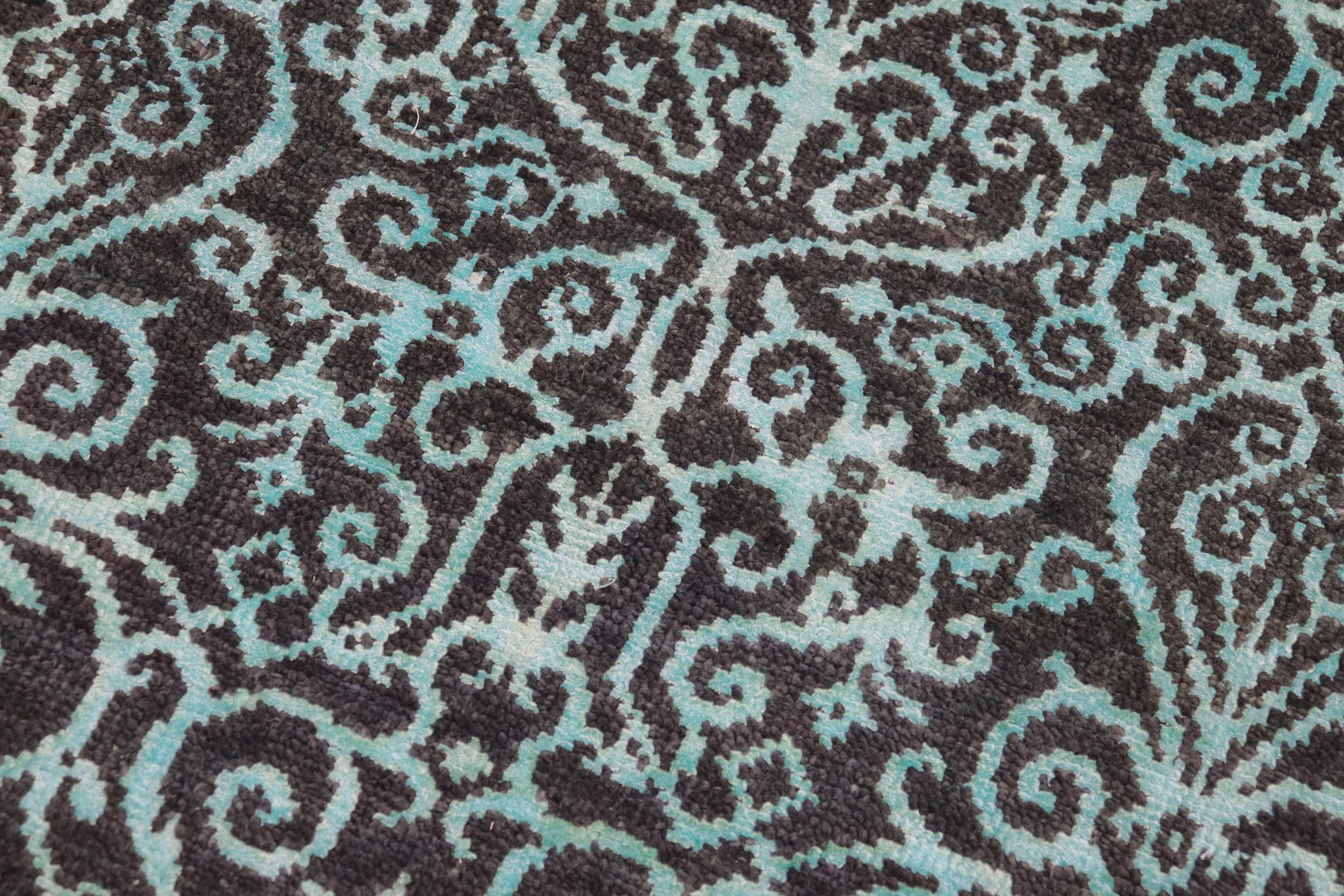 handmade Transitional Kafkaz Gray Turquoise Hand Knotted RECTANGLE WOOL&SILK area rug 9' x 12'