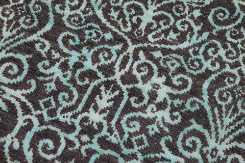 handmade Transitional Kafkaz Gray Turquoise Hand Knotted RECTANGLE WOOL&SILK area rug 9' x 12'