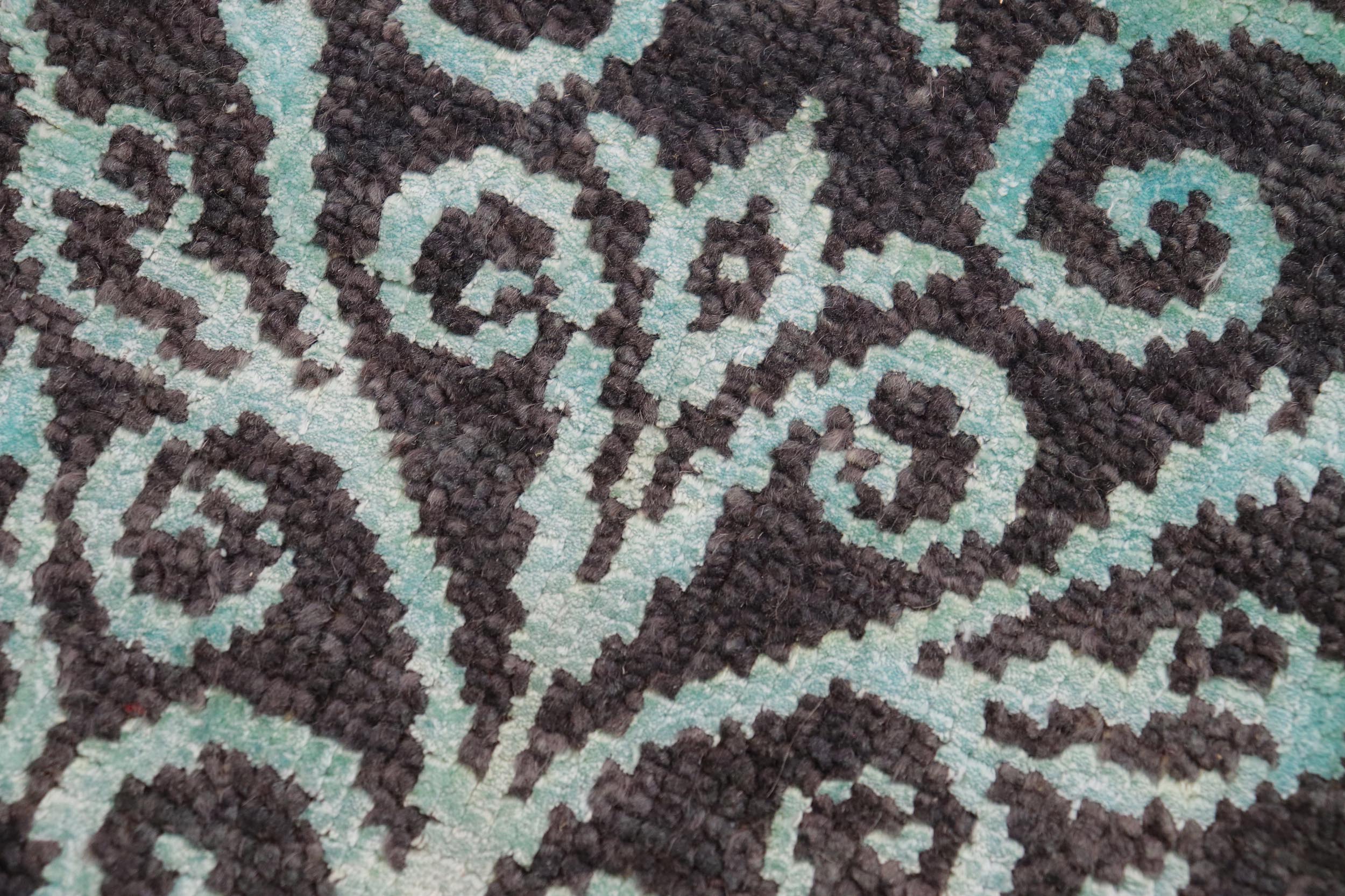 handmade Transitional Kafkaz Gray Turquoise Hand Knotted RECTANGLE WOOL&SILK area rug 9' x 12'