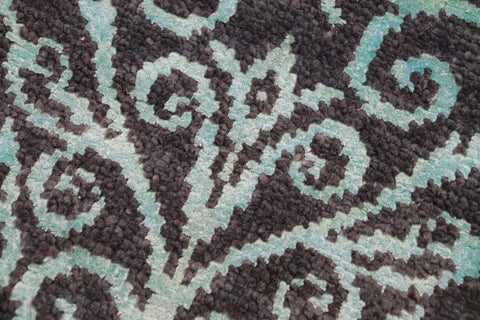 handmade Transitional Kafkaz Gray Turquoise Hand Knotted RECTANGLE WOOL&SILK area rug 9' x 12'