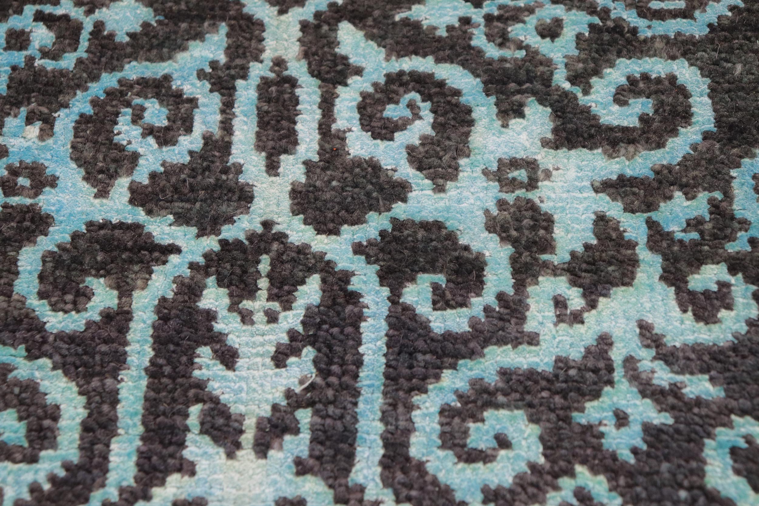 handmade Transitional Kafkaz Gray Turquoise Hand Knotted RECTANGLE WOOL&SILK area rug 9' x 12'