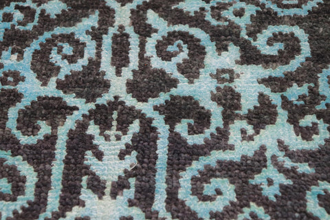 handmade Transitional Kafkaz Gray Turquoise Hand Knotted RECTANGLE WOOL&SILK area rug 9' x 12'