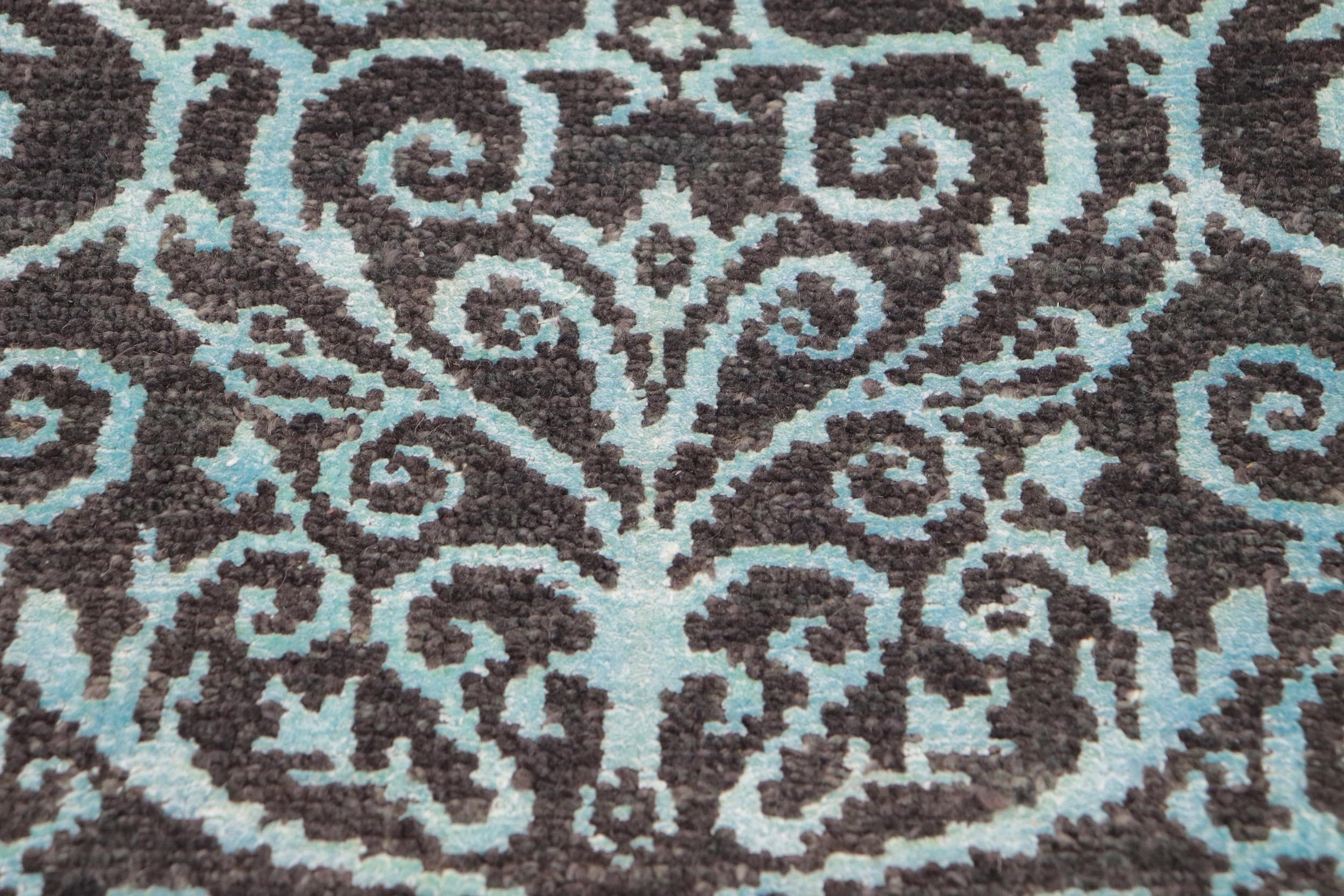handmade Transitional Kafkaz Gray Turquoise Hand Knotted RECTANGLE WOOL&SILK area rug 9' x 12'