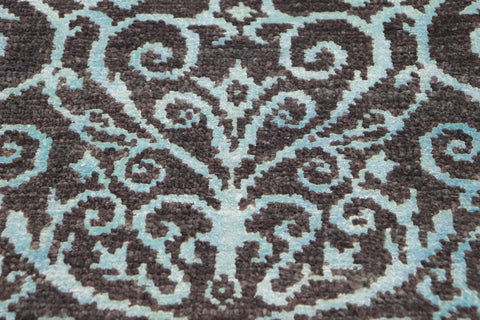 handmade Transitional Kafkaz Gray Turquoise Hand Knotted RECTANGLE WOOL&SILK area rug 9' x 12'