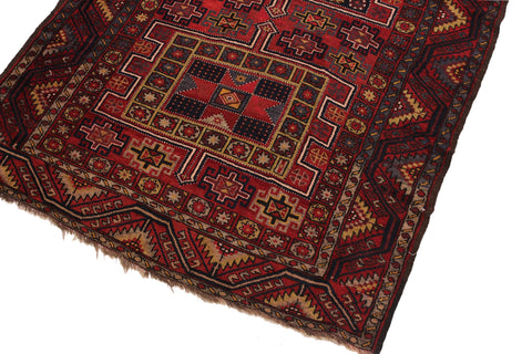 handmade Geometric Antique Kazak Antique Red Blue Hand Knotted RUNNER 100% WOOL area rug 5x9