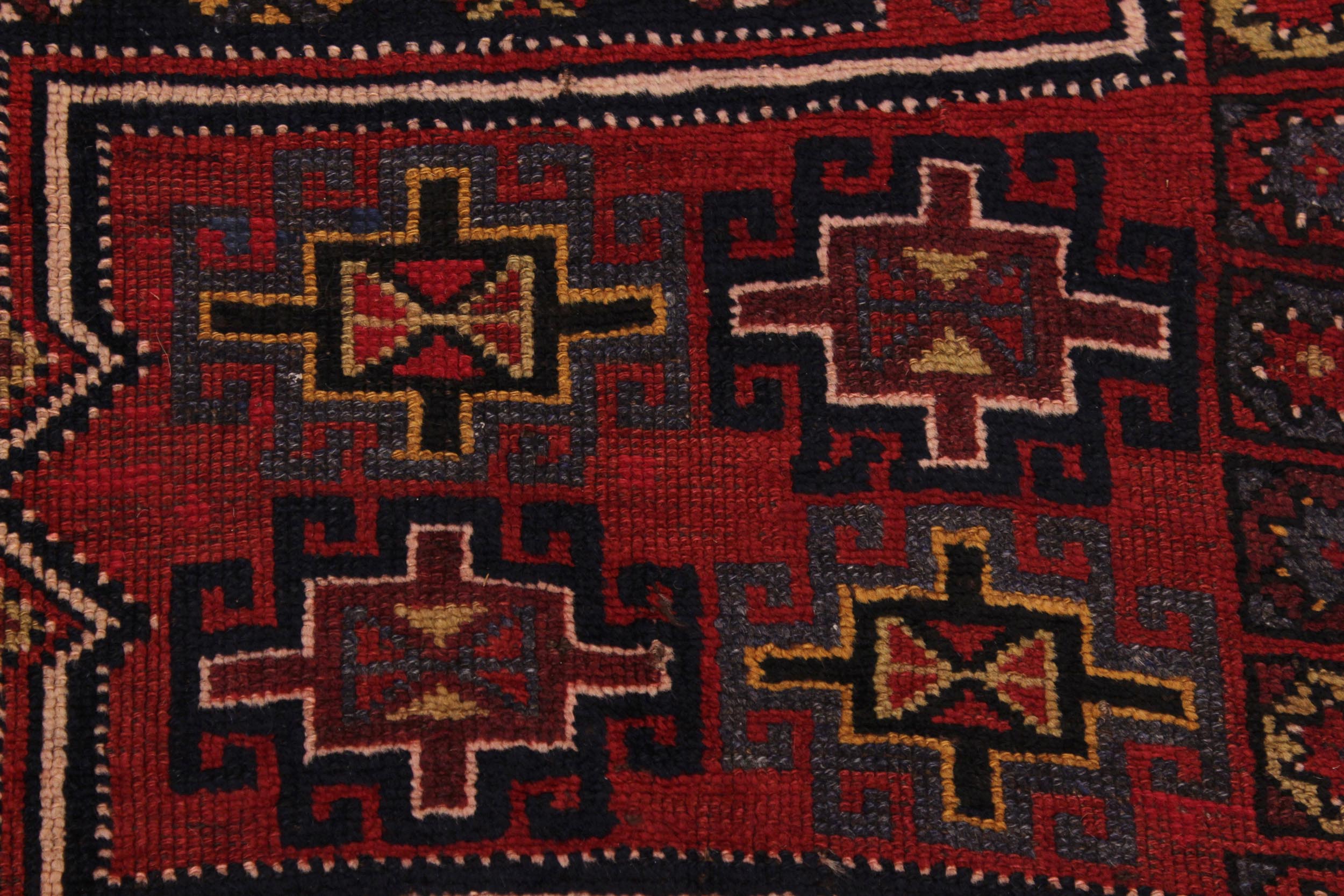 handmade Geometric Antique Kazak Antique Red Blue Hand Knotted RUNNER 100% WOOL area rug 5x9