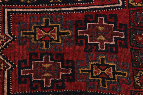 handmade Geometric Antique Kazak Antique Red Blue Hand Knotted RUNNER 100% WOOL area rug 5x9