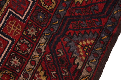 handmade Geometric Antique Kazak Antique Red Blue Hand Knotted RUNNER 100% WOOL area rug 5x9