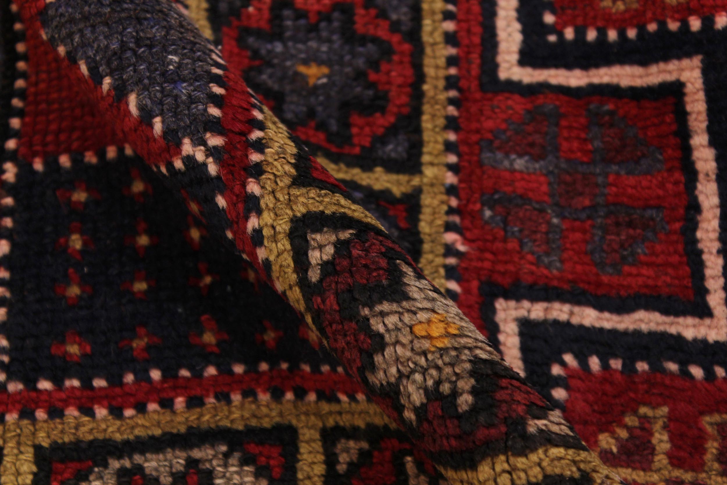 handmade Geometric Antique Kazak Antique Red Blue Hand Knotted RUNNER 100% WOOL area rug 5x9