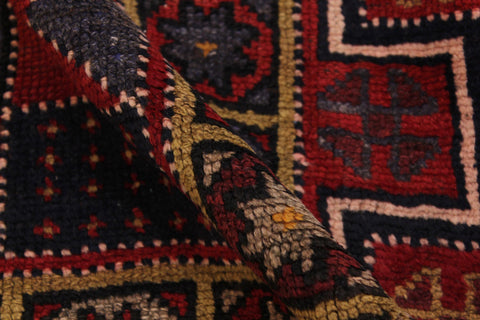 handmade Geometric Antique Kazak Antique Red Blue Hand Knotted RUNNER 100% WOOL area rug 5x9