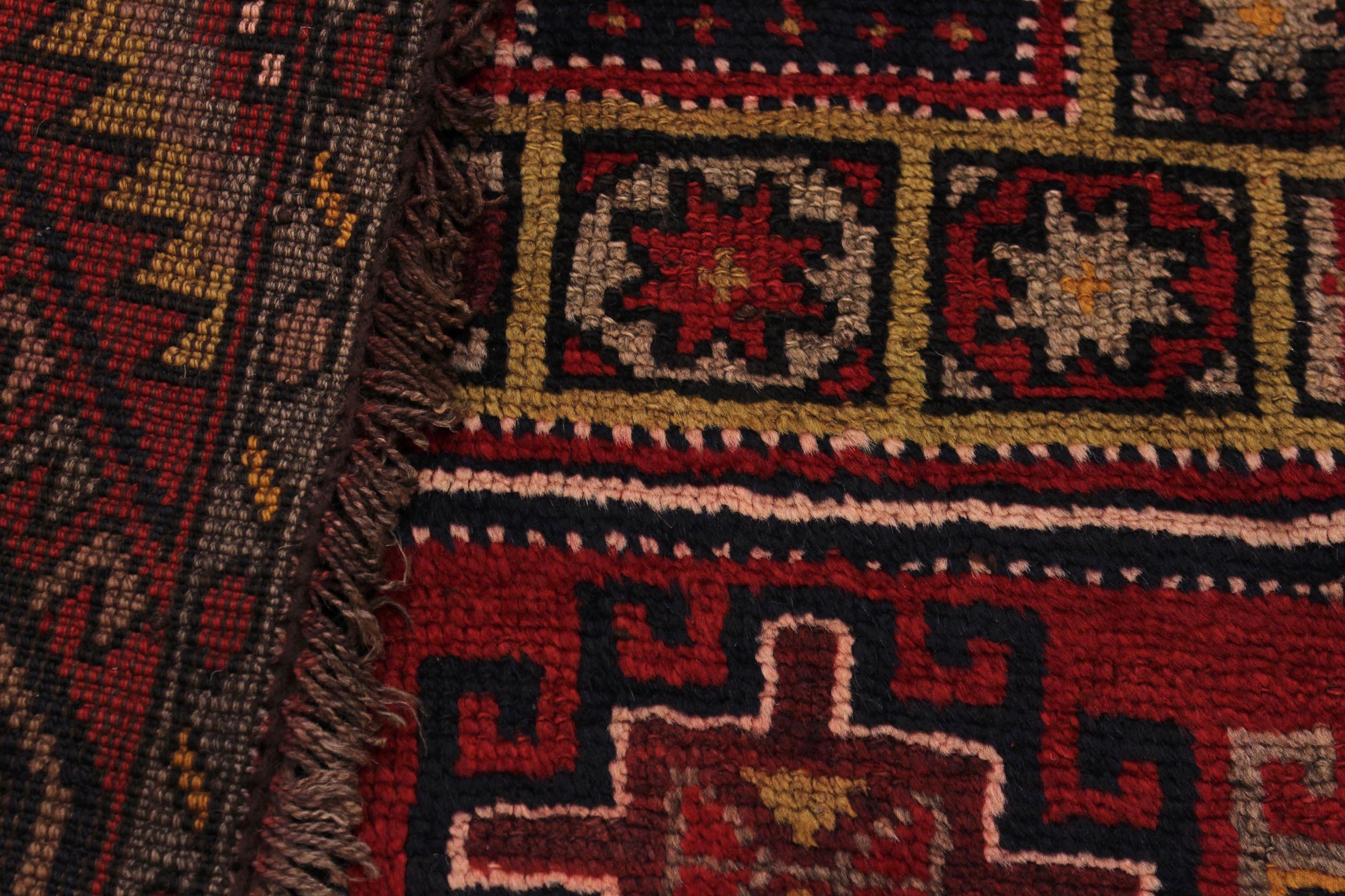 handmade Geometric Antique Kazak Antique Red Blue Hand Knotted RUNNER 100% WOOL area rug 5x9