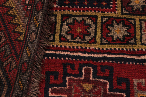 handmade Geometric Antique Kazak Antique Red Blue Hand Knotted RUNNER 100% WOOL area rug 5x9