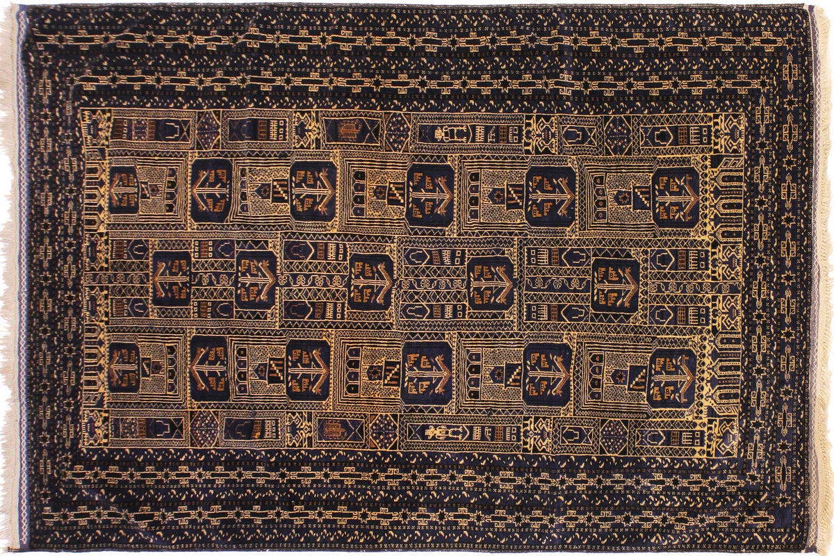 handmade Traditional Balouchi Blue Tan Hand Knotted RECTANGLE 100% WOOL area rug 5x10