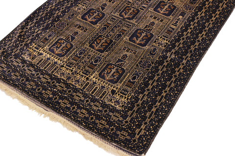 handmade Traditional Balouchi Blue Tan Hand Knotted RECTANGLE 100% WOOL area rug 5x10