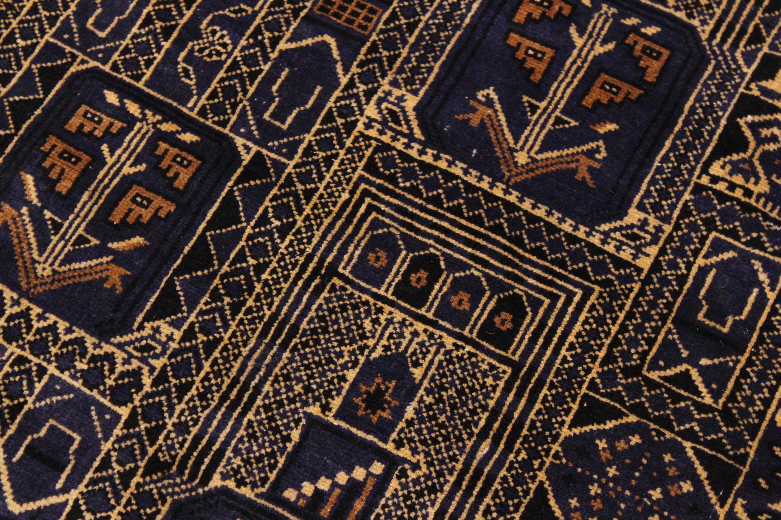 handmade Traditional Balouchi Blue Tan Hand Knotted RECTANGLE 100% WOOL area rug 5x10