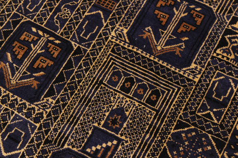 handmade Traditional Balouchi Blue Tan Hand Knotted RECTANGLE 100% WOOL area rug 5x10