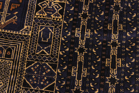 handmade Traditional Balouchi Blue Tan Hand Knotted RECTANGLE 100% WOOL area rug 5x10