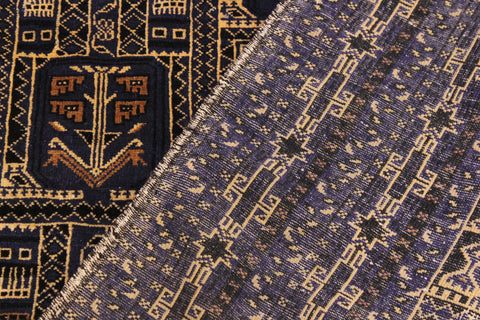 handmade Traditional Balouchi Blue Tan Hand Knotted RECTANGLE 100% WOOL area rug 5x10