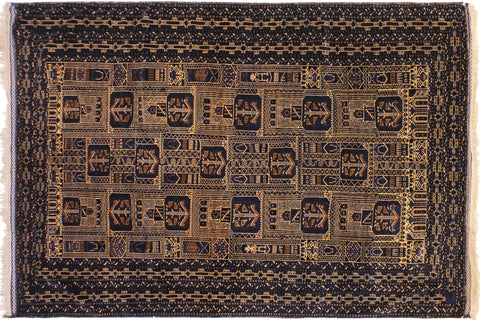 handmade Traditional Balouchi Blue Tan Hand Knotted RECTANGLE 100% WOOL area rug 5x10