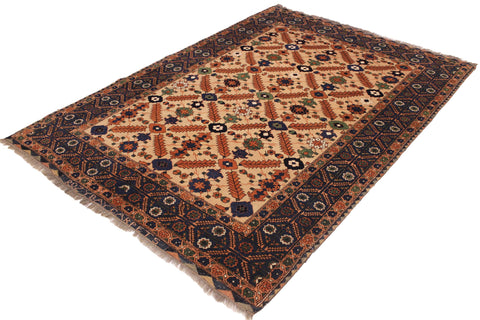 handmade Traditional Antique  Ivory Blue Hand Knotted RECTANGLE 100% WOOL area rug 5x7