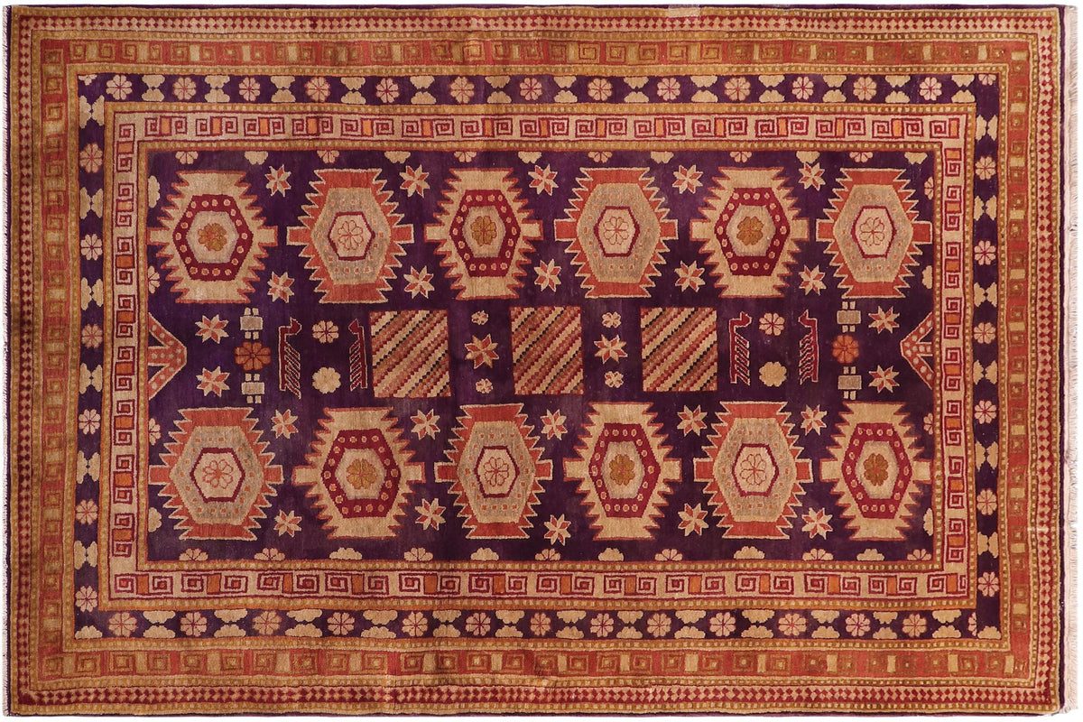handmade Geometric Antique Kazak Antique Blue Red Hand Knotted RECTANGLE 100% WOOL area rug 5x8