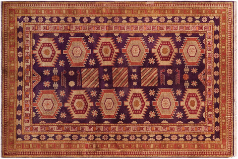 handmade Geometric Antique Kazak Antique Blue Red Hand Knotted RECTANGLE 100% WOOL area rug 5x8