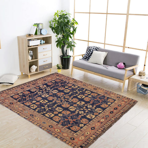 handmade Geometric Soumakh Blue Rust Hand-Woven RECTANGLE 100% WOOL area rug 6 x 9