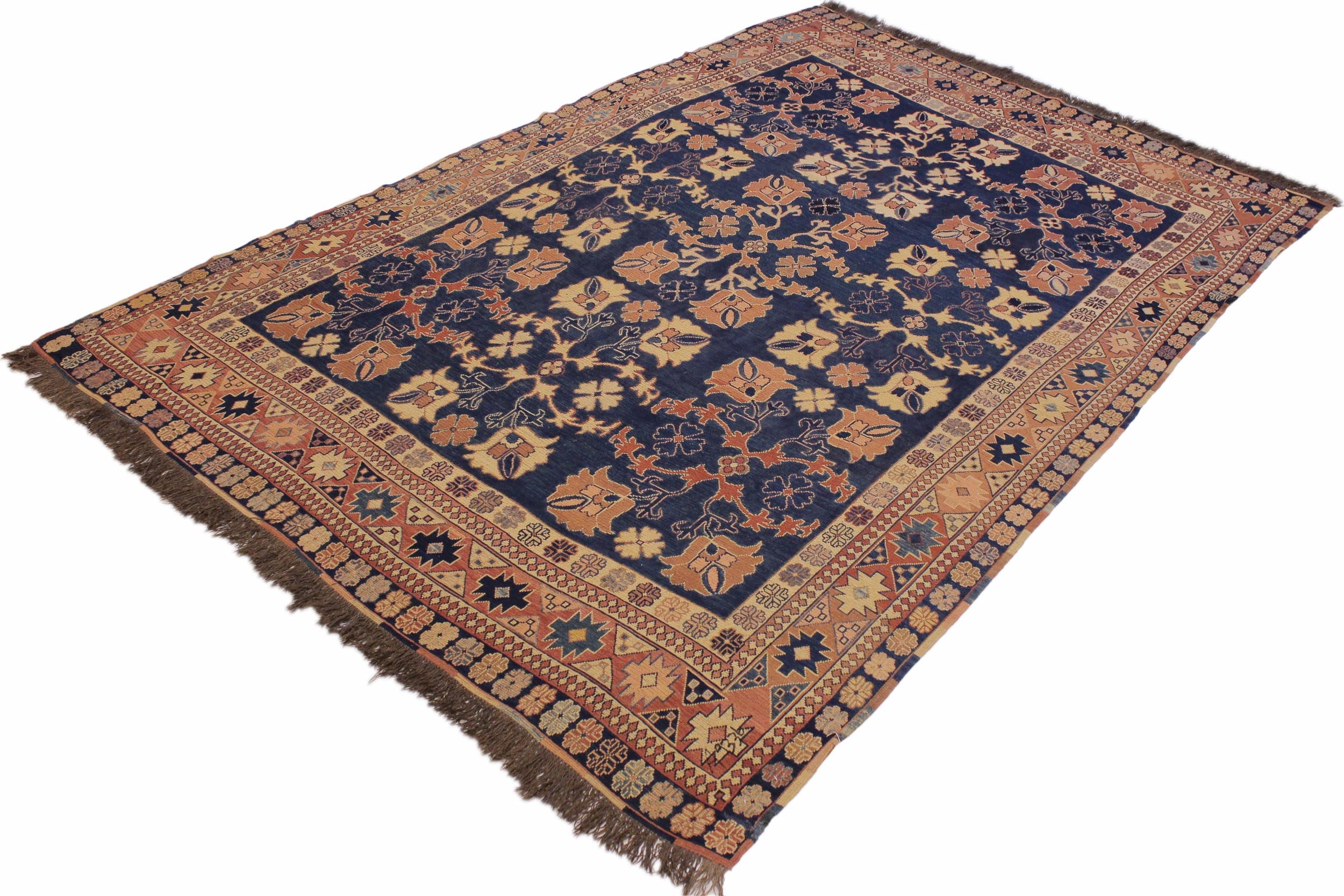 handmade Geometric Soumakh Blue Rust Hand-Woven RECTANGLE 100% WOOL area rug 6 x 9