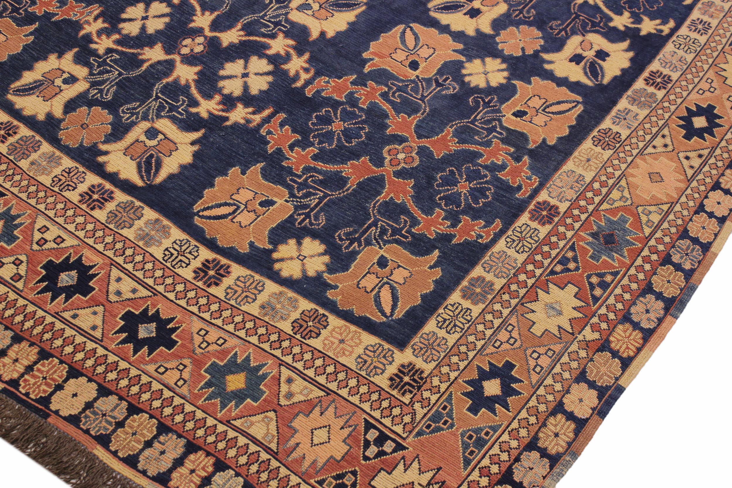 handmade Geometric Soumakh Blue Rust Hand-Woven RECTANGLE 100% WOOL area rug 6 x 9