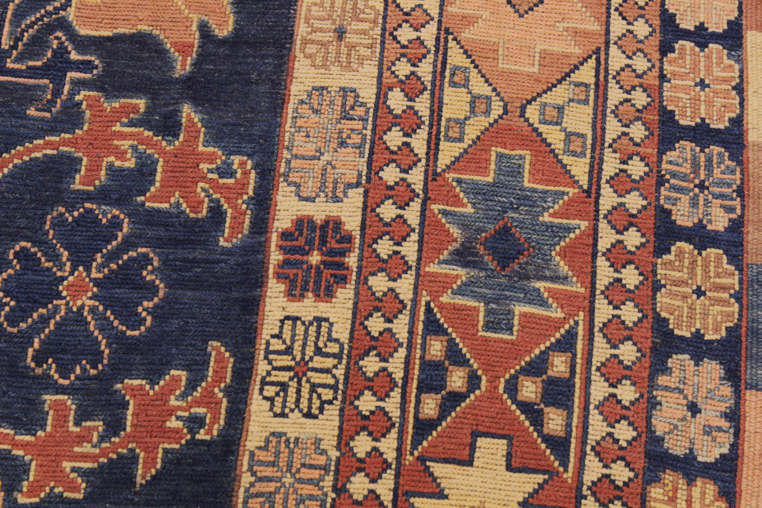 handmade Geometric Soumakh Blue Rust Hand-Woven RECTANGLE 100% WOOL area rug 6 x 9