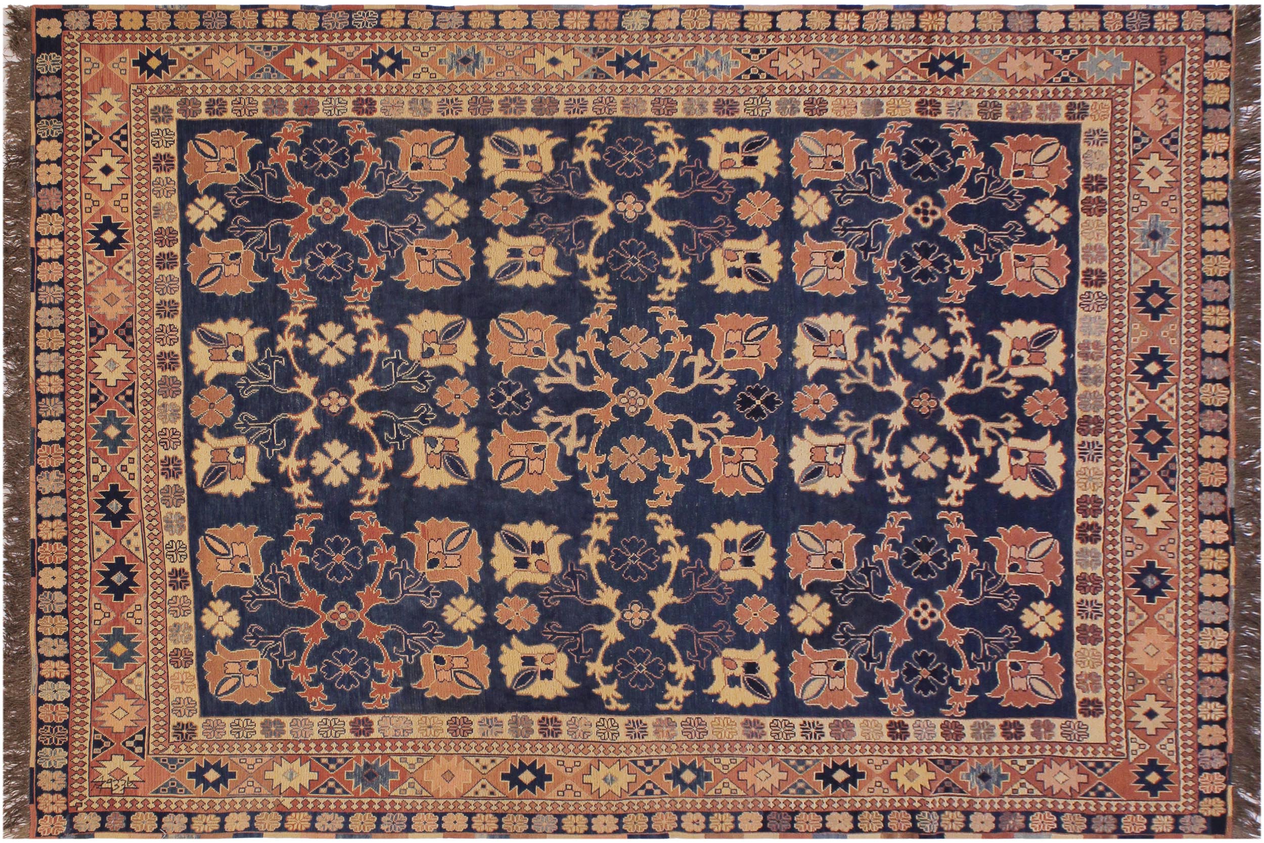 handmade Geometric Soumakh Blue Rust Hand-Woven RECTANGLE 100% WOOL area rug 6 x 9