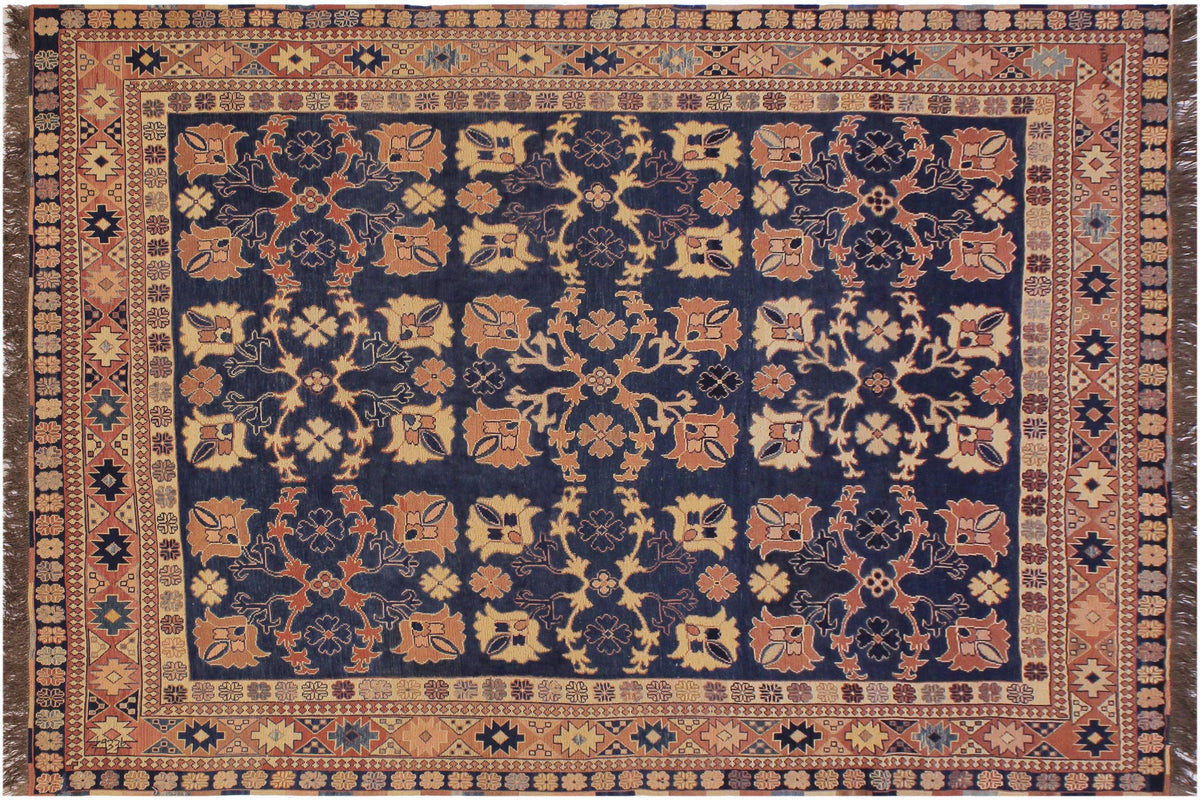 handmade Geometric Soumakh Blue Rust Hand-Woven RECTANGLE 100% WOOL area rug 6 x 9
