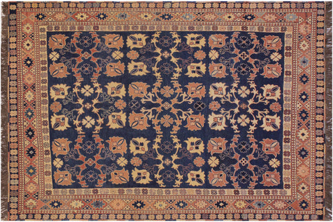 handmade Geometric Soumakh Blue Rust Hand-Woven RECTANGLE 100% WOOL area rug 6 x 9