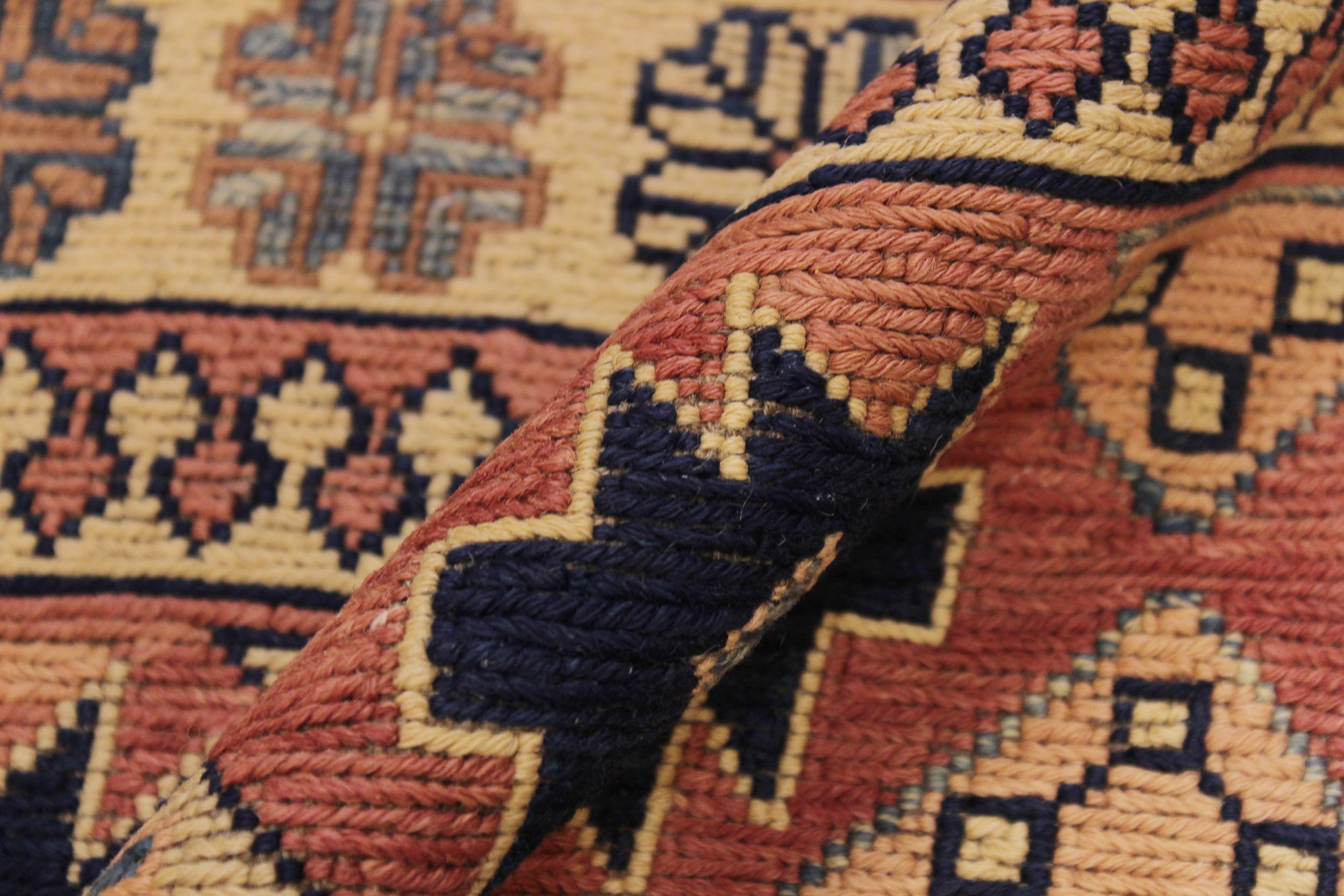 handmade Geometric Soumakh Blue Rust Hand-Woven RECTANGLE 100% WOOL area rug 6 x 9