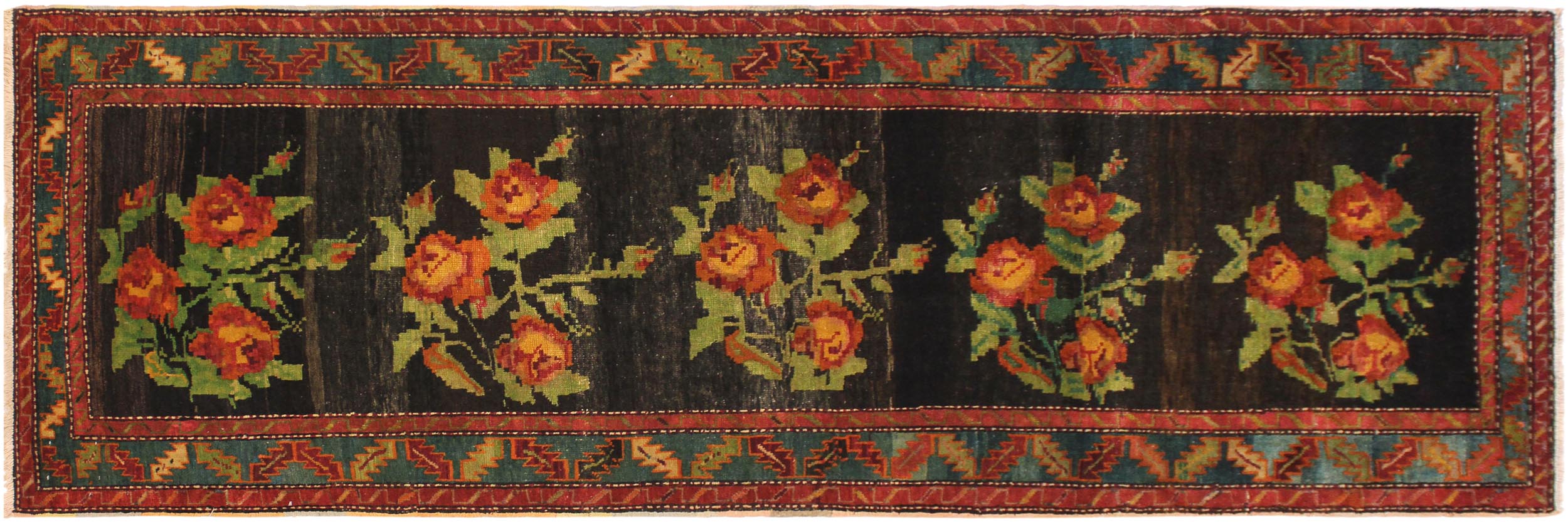 handmade Traditional Antique Black Blue Hand Knotted RUNNER 100% WOOL area rug 4x10