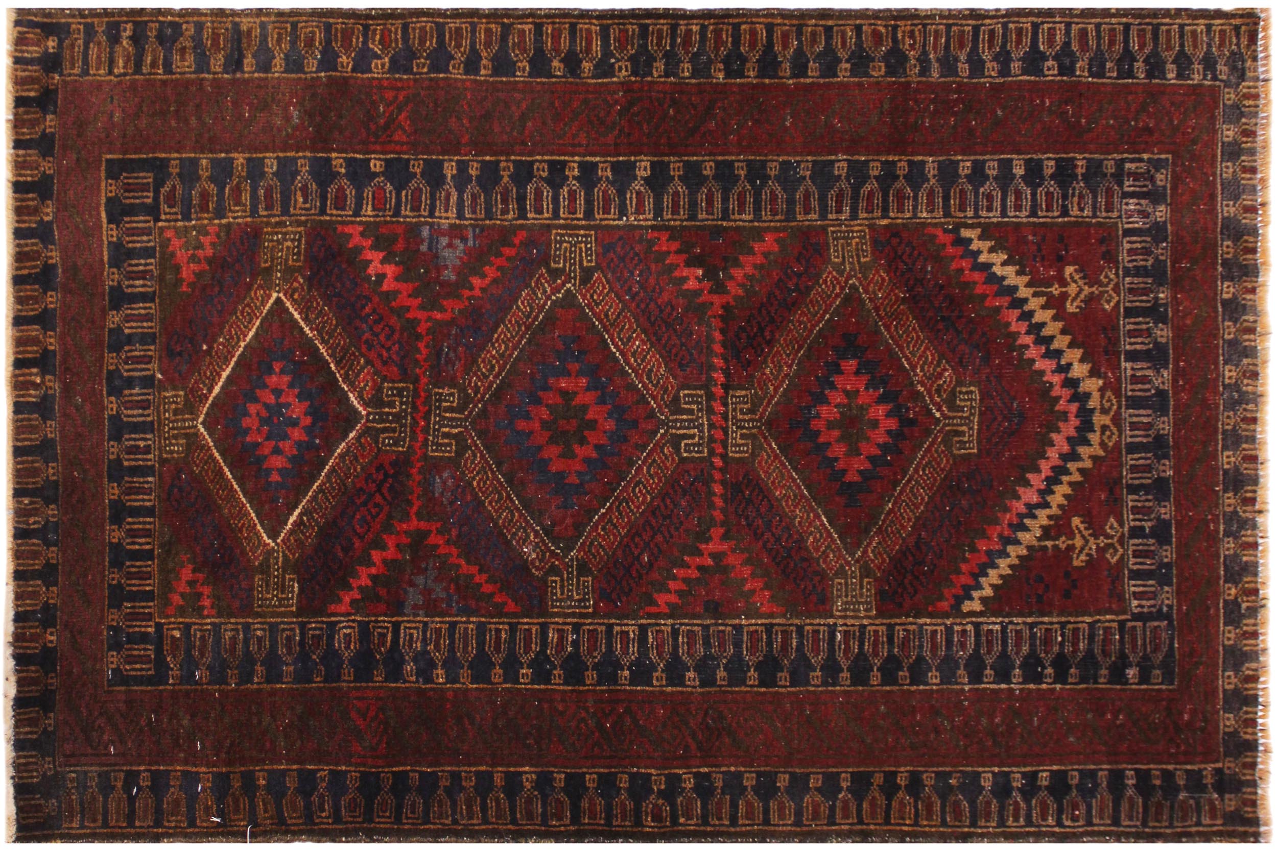 handmade Traditional Antique Sherwan Rust Blue Hand Knotted RECTANGLE 100% WOOL area rug 3x4
