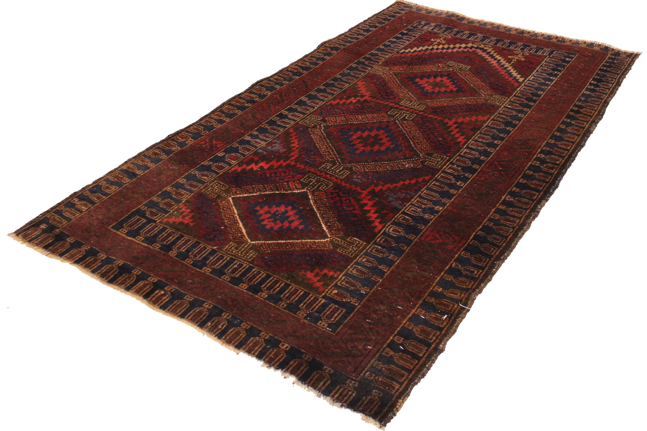 handmade Traditional Antique Sherwan Rust Blue Hand Knotted RECTANGLE 100% WOOL area rug 3x4