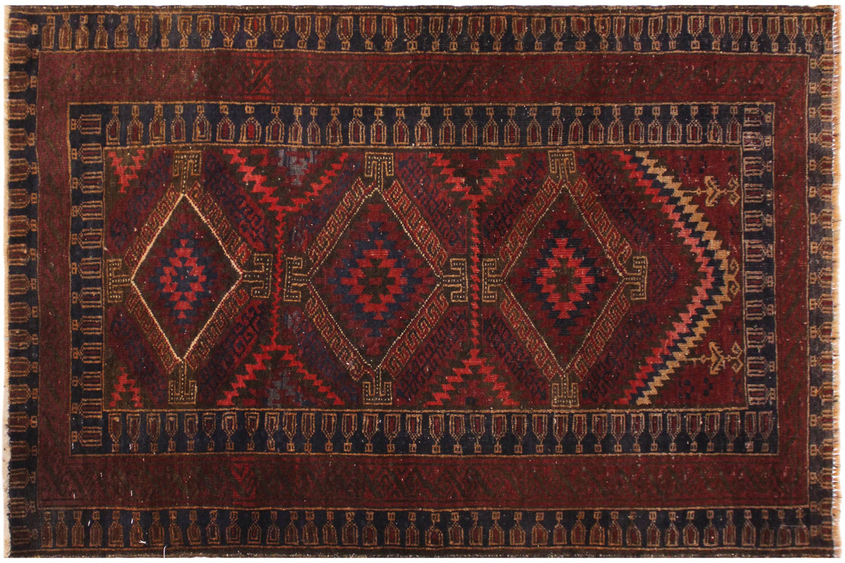handmade Traditional Antique Sherwan Rust Blue Hand Knotted RECTANGLE 100% WOOL area rug 3x4