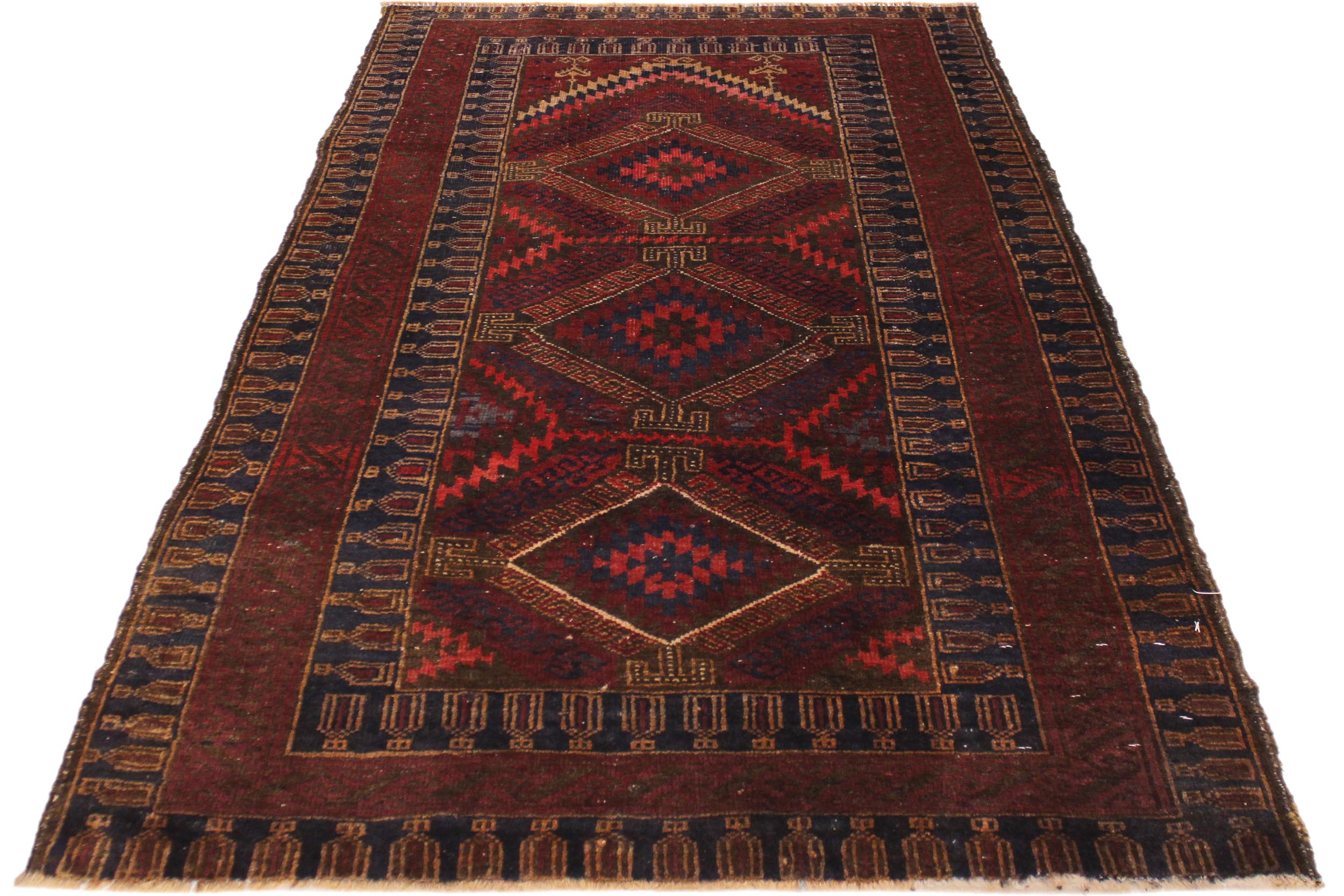 handmade Traditional Antique Sherwan Rust Blue Hand Knotted RECTANGLE 100% WOOL area rug 3x4