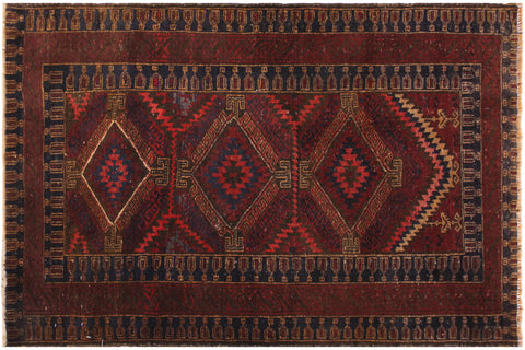 handmade Traditional Antique Sherwan Rust Blue Hand Knotted RECTANGLE 100% WOOL area rug 3x4