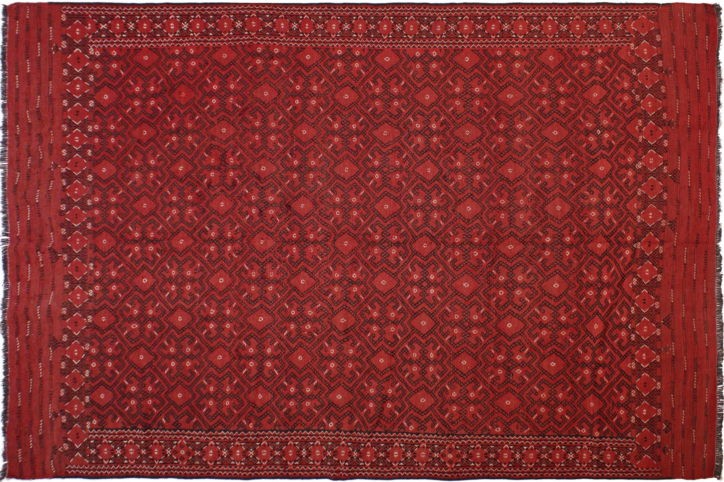 handmade Geometric Antique Rust Ivory Hand-Woven RECTANGLE 100% WOOL area rug 7x11