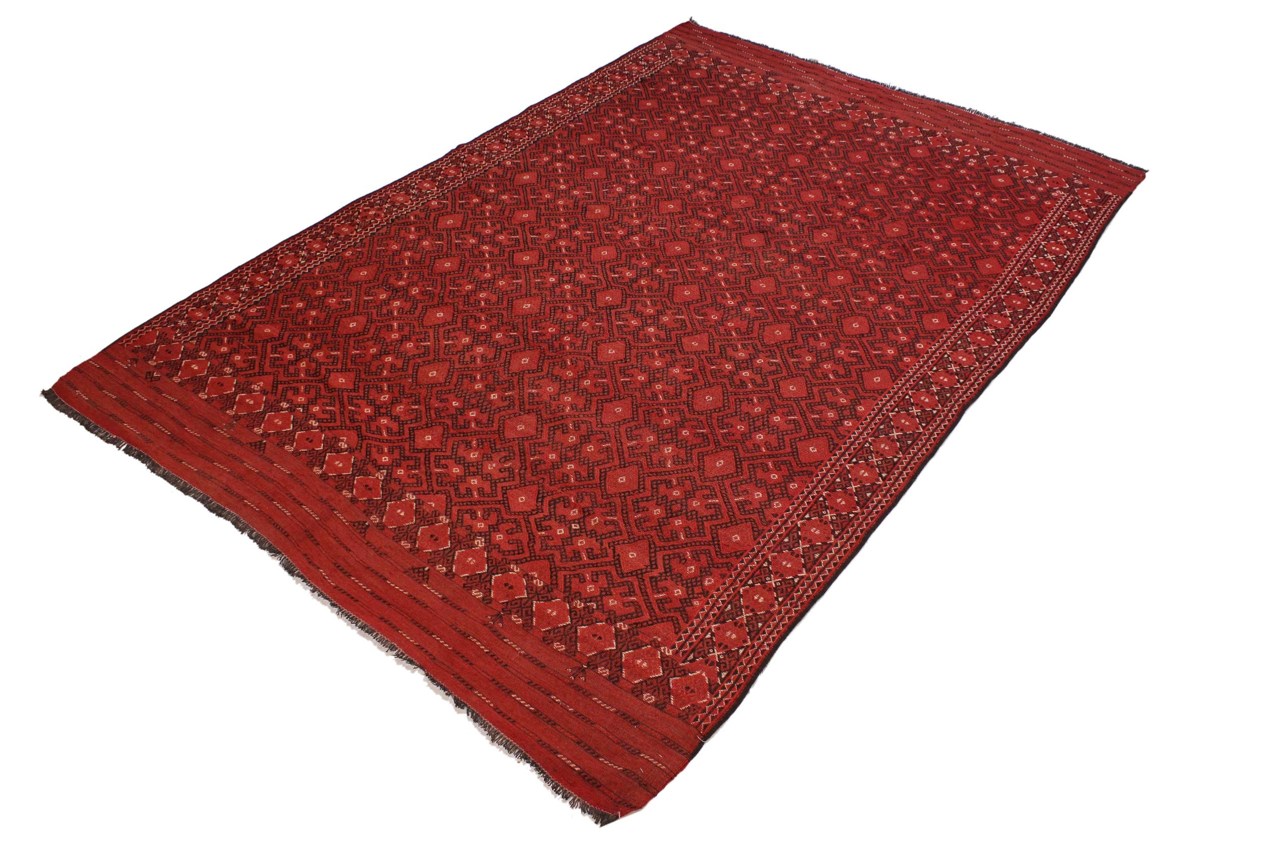 handmade Geometric Antique Rust Ivory Hand-Woven RECTANGLE 100% WOOL area rug 7x11