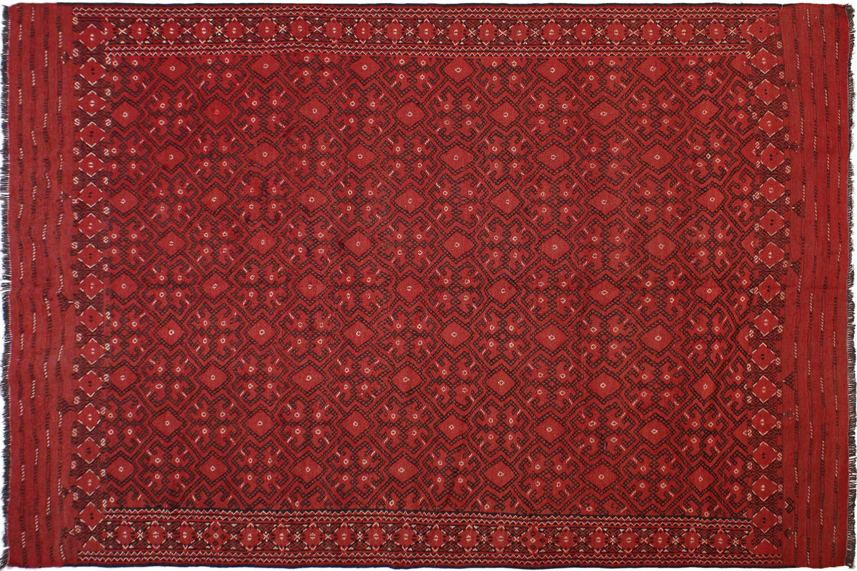 handmade Geometric Antique Rust Ivory Hand-Woven RECTANGLE 100% WOOL area rug 7x11